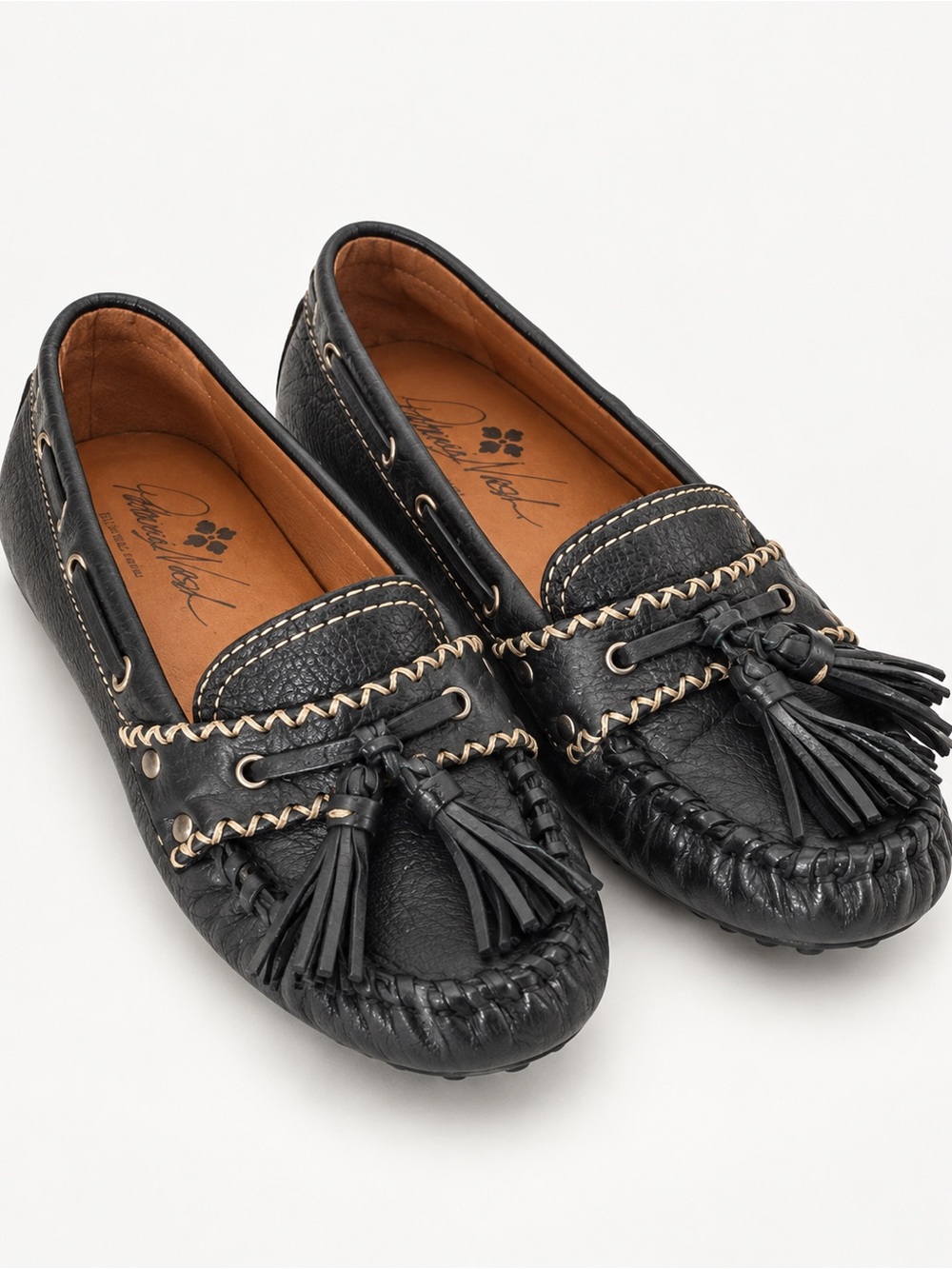 Patricia Nash Domenica Black Italian Leather Tassel Driving Moccasins Loafers.